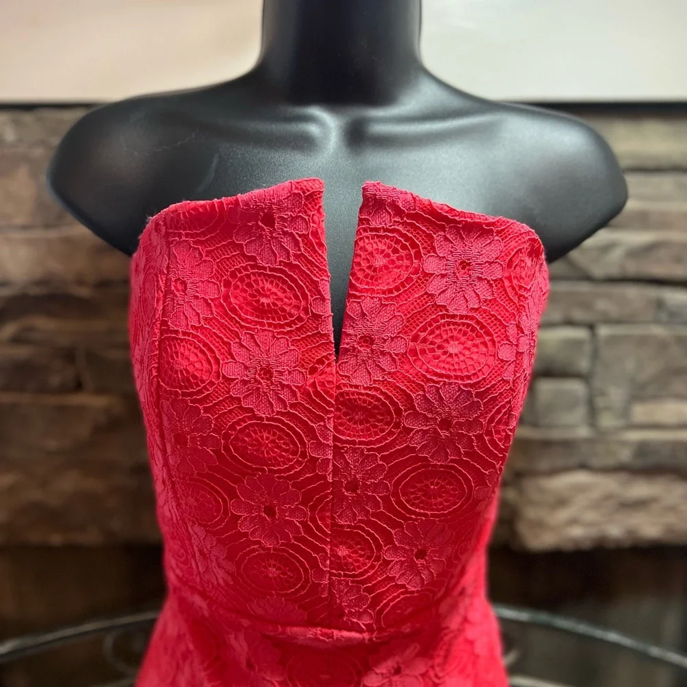 Strapless Coral Cocktail Dress Medium read description - Picture 3 of 14